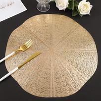 Gold Round Placemats,Round Vinyl Placemats Bulk 15 Inch Table Place Mat Non Slip for Indoor Outdoor Holiday Wedding Dinner 4PCS&Polygon auksas