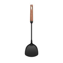 Iron Wok Spatula with Wooden Handle for Stir Frying Scooping and Draining Heat Resistant up to 250 C 37.9x9.5cm Spatula brown