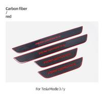 For Tesla Model 3/Y - Carbon Fiber 4pcs Car Front Rear Door Sill Protector Stickers Cover Trim Panel Auto raudona