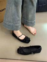 Women Designer Mary Jane Shoes Female 2024 New Fashion Flower Shallow Slip on Ladies Outdoor Elegant Round Toe Flat Ballet Shoes 38 juoda