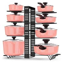 8 Tiers Pan Pot Organizer Rack Multi-layer Iron Wire Bilateral Pot Adjustable Cabinet Pots Lids Storage Rack Kitchen Tool pink