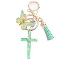 Keychain Cross Sequined Butterfly Tassel Crystal Epoxy Pendant Accessories Ladies Keychain beige