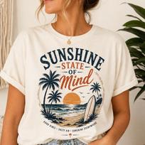 Sunshine State Of Mind Shirt, Summer Beach Tee, Coastal Vacation Shirt, Retro Beach Graphic Tee, Palm Tree Summer Shirt, Vacation Vibes 4XL brown