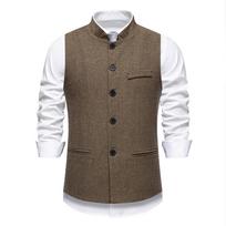 Vyriška vintažinė kaulo rašto liemenė, slim fit, vilnos tvido liemenė išleistuvėms, vestuvėms, kaulo rašto audinys 2XL chaki