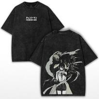 Manga Reze Graphic Printed T-shirt Chainsaw Man Anime Cool Washed Oversized T Shirt Men Women Clothing Polyester Short Sleeve Tees 2XL juoda