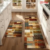 1Pcs Anti Fatigue Kitchen Rugs Striped Herringbone Checkerboard Print Waterproof Non Slip Thick Cushioned Kitchen Mat Heavy Duty 120*160cm beige