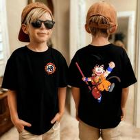 Dragon Ball Print Kid Goku Power Pole Graphic Cotton T-Shirt, Boys Girls Harajuku Streetwear Anime Children Short Sleeve Tee 160 brown