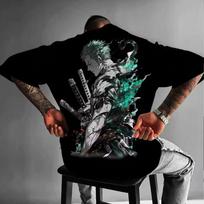 2026 New One Piece Zoro Anime Printed Short Sleeve T shirt Men's and Women's T shirt Men's Top Sports T shirt Harajuku Y2K Tee XL gray