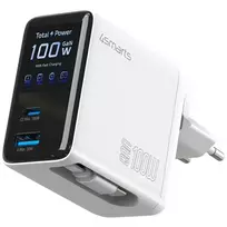 4smarts Įkroviklis GaN Flex Screen AI 100W 2 USB-C+1 USB-A, Baltas