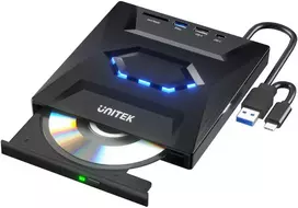 Išorinis DVD/CD įrašymo įrenginys Unitek, USB šakotuvas 5Gbps, SD kortelių skaitytuvas T1037A01