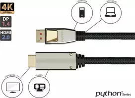 Python DisplayPort 1.4 į HDMI 2.0 kabelis iš nailono Juodas 3m