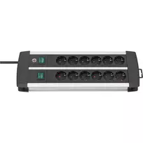 Maitinimo juosta Brennenstuhl Premium ALU-Line Duo, 12 lizdų, 2 jungikliai, 3 m, juoda (1391000912)