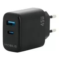 Mobilis Mobilus sieninis įkroviklis 45W - 1 USB A + 1 USB C - GaN