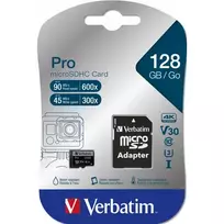 SD MicroSD atminties kortelė 128GB Verbatim SDHC Pro Class 10 + adapteris