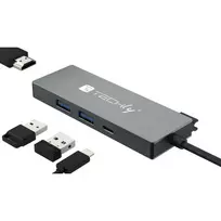 USB-C šakotuvas Techly 4 viename su HDMI, pilkas (IUSB32C-HUB4HPD)