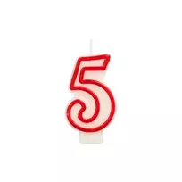 Papstar skaičiaus žvakė „5“, 7,3 cm, balta/raudona