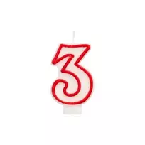 Papstar skaičiaus žvakė „3“, 7,3 cm, balta/raudona