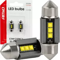 LED lemputės canbus C5W C10W 31mm 2525 3SMD balta 12V 24V AMIO-05006