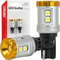 LED lemputės standard W16W T15 3030 8SMD + 3020 1SMD balta 12V 24V amio-04991