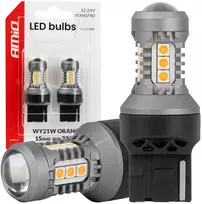 LED lemputės standard 7440 WY21W 3030 15SMD oranžinė 12V 24V amio-04997