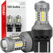 LED lemputės standard 7443 W21/5W 3030 15SMD balta 12V 24V amio-04998