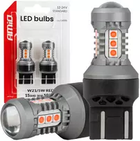 LED lemputės standartinės 7443 W21/5W 3030 15SMD raudonos 12V 24V amio-04999
