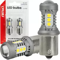 Żarówki led standard ba15s p21w 3030 15smd balta 12v 24v amio-05000