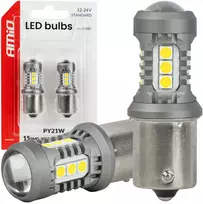 LED lemputės standard bau15s py21w 3030 15smd balta 12v 24v amio-05001