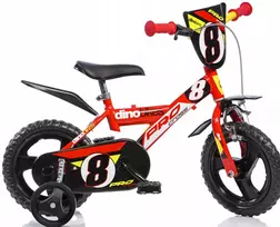 Kubisport Vaikiškas dviratis 12 colių raudonas su šoniniais ratukais ir laisvaeigiu velenu Dino Bikes (Kub_05-CSK5123K-CRV)