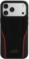 Audi R8 natūralios odos MagSafe dėklas iPhone 18 Pro Max / 17 Pro Max - juodas ir raudonas