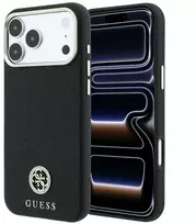 Guess Grained Round Strass Logo MagSafe dėklas iPhone 18 Pro / 17 Pro - Juodas