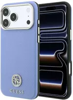 Guess Grained Round Strass Logo MagSafe dėklas iPhone 18 Pro / 17 Pro - Mėlyna