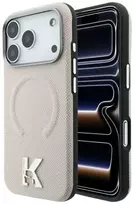 Karl Lagerfeld grūdėtos tekstūros reljefinis žiedas ir Kameo logotipas MagSafe dėklas iPhone 18 Pro / 17 Pro - rusvai gelsvas