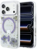Dėklas Guess Resin Flowers Glitter MagSafe Case for iPhone 18 Pro / 17 Pro - Violetinė
