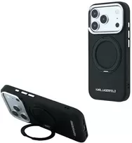 Karl Lagerfeld Ring Stand 360 Saffiano Classic Logo MagSafe dėklas iPhone 18 Pro Max / 17 Pro Max - Juodas