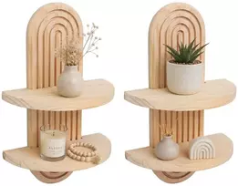Relaxdays Sieninės lentynos, 2 vnt., boho stiliaus, medis