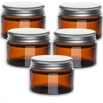 Rudas stiklinis indelis 30 ml su sidabriniu aliuminio dangteliu, 5 vnt. rinkinys