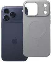 OEM dėklas iPhone 18 Pro Max / 17 Pro Max silikoninis Mag dangtelis, suderinamas su MagSafe (didelė anga) sidabrinis