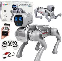 Lean Toys Nuotoliniu būdu valdomas robotas šuo, programuojamas, su Bluetooth, sidabrinis, 31 × 16,5 × 23,5 cm