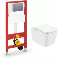Vento 5 in 1 komplektas - Hamar unitazas su SC dangčiu baltas, įmontuotas rėmas 500X165mm, h=1125 mm, chromuotas mygtukas, tvirtinimai, tarpinė