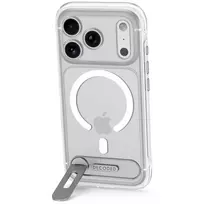 Decoded AntiMicrobial Hybrid Stand Backcover – dėklas su stovu iPhone 18 Pro / 17 Pro, suderinamas su MagSafe (šerkšno baltumo)