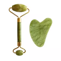 Palsar 7 Massage roller and plate Guasha green xiuyan jadeite ( Light Green Xiuyan Jade Roller & Gua Sha Set)