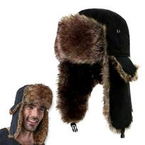Juoda šilta žieminė vyriška kepurė su ausų atvartais