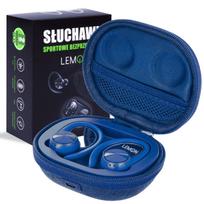 Sportinės belaidės „Bluetooth“ į ausis įstatomos ausinės „LEMON J92“ su įkrovimo dėklu ir išorinio akumuliatoriaus funkcija, mėlynos