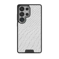 Glacial Desert - White Snakeskin Samsung Galaxy S25 Ultra Case, Elite Dark (Magnetic) / Silver