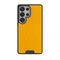 Canary Yellow - Snake Skin Samsung Galaxy S25 Ultra Case, Elite Dark (Magnetic) / Silver