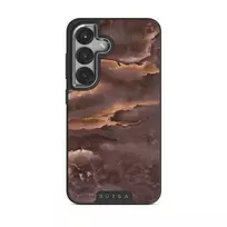 Fire Wood - Brown Marble Samsung Galaxy S25 Plus Case, Elite Dark (Magnetic) / Silver
