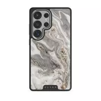 Snowstorm - Grey Marble Samsung Galaxy S25 Ultra Case, Elite Dark (Magnetic) / Silver