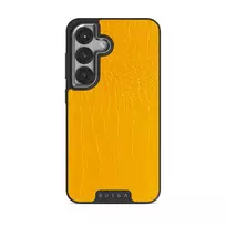 Canary Yellow - Snake Skin Samsung Galaxy S25 Case, Elite Dark (Magnetic) / Silver