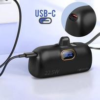 Atsarginis maitinimo šaltinis ("Power Bank") Išorinis akumuliatorius 5000mAh Lightning jungtis + integruotas USB C laidas Forever Juodas